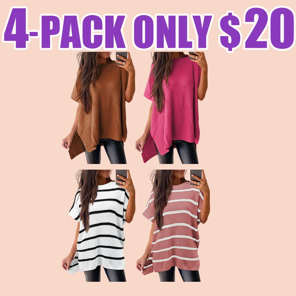 2025 Women's Oversized Knit Sweater – Short Sleeve Summer Pullover Top