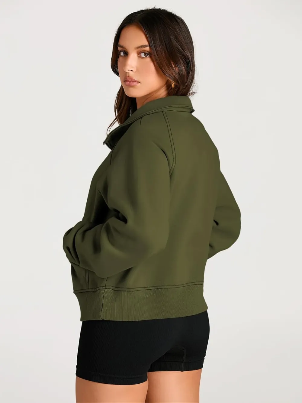 Womens Sweatshirts Half Zip Cropped Pullover Fleece Quarter Zipper Hoodies Fall outfits Clothes Thumb Hole