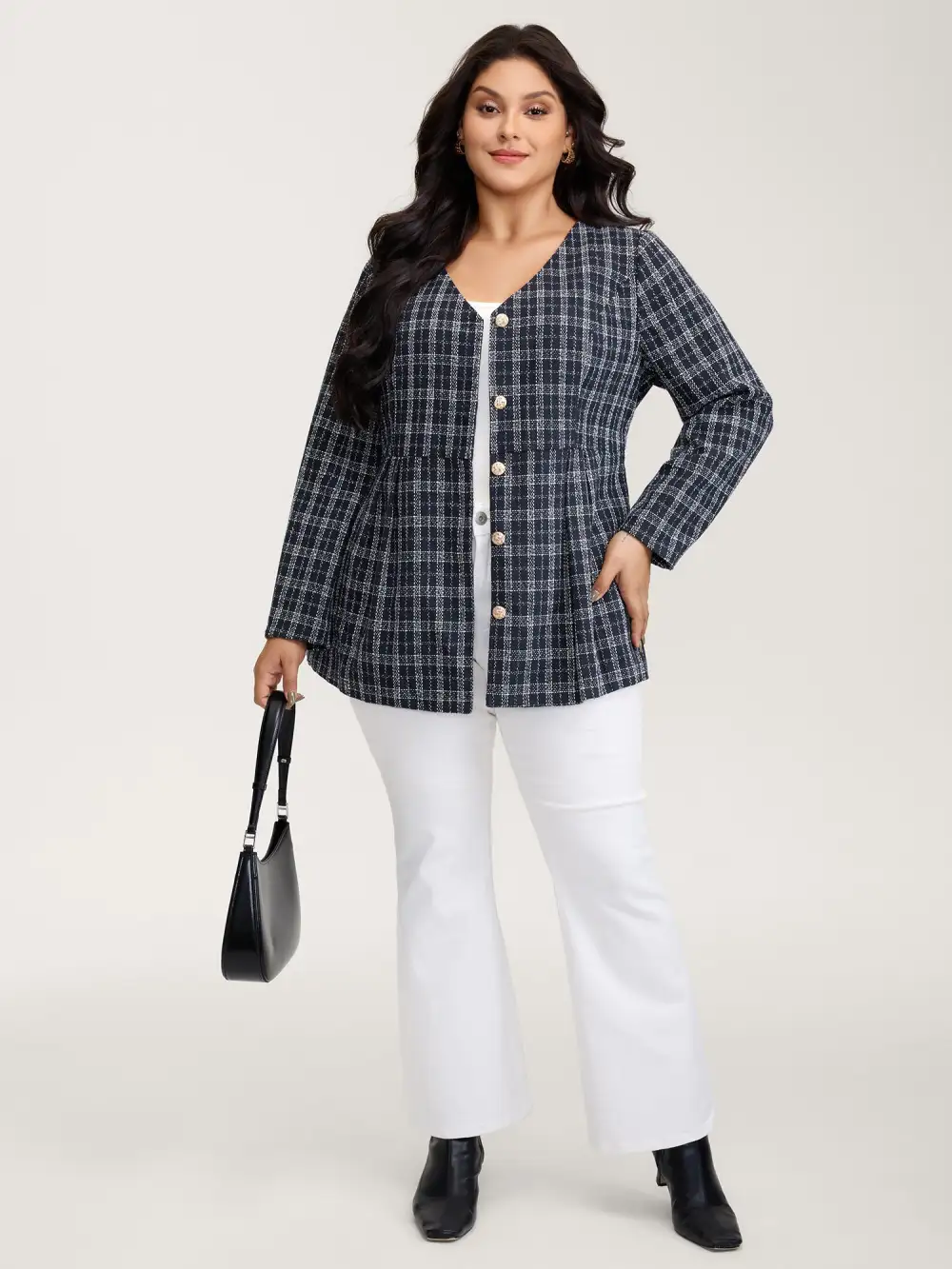 Tweed Pockets Belted Button Coat