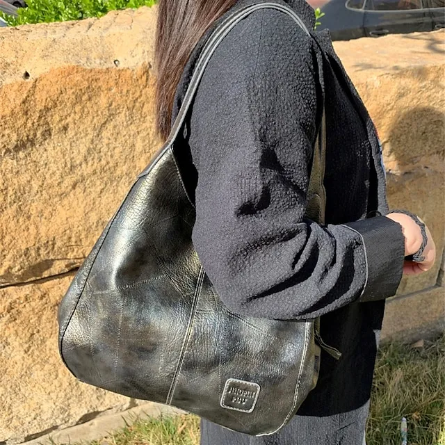 Women's Shoulder Bag Hobo Bag PU Leather Outdoor Office Shopping Large Capacity Solid Color claret Red Brown Black