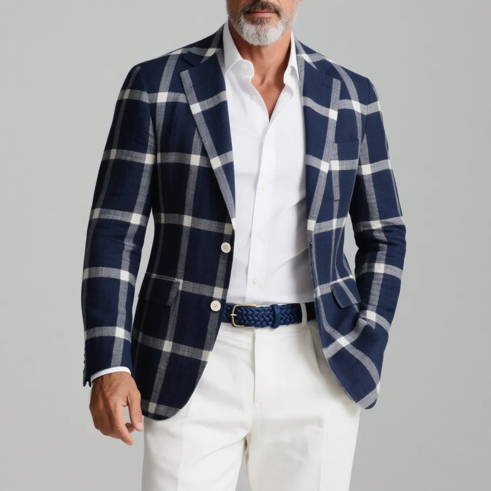 Men's Plaid Pattern Notch Lapel Long Sleeve Single Breasted Blazer