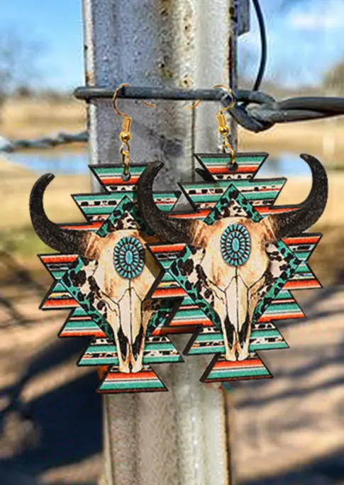 Aztec?Geometric Steer?Skull Leopard Earrings