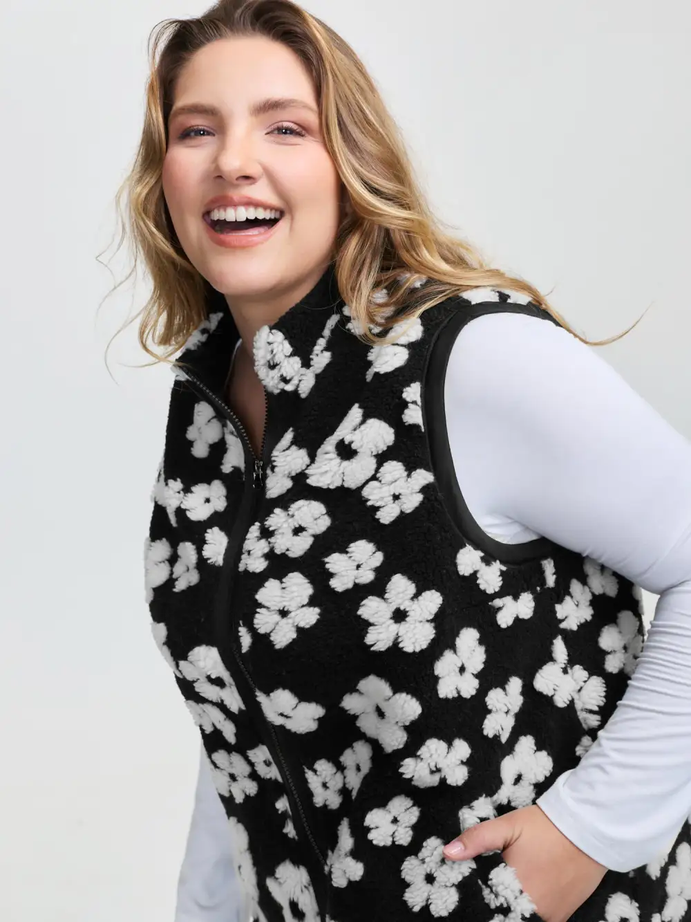 Floral Print Plush Reversible Vest