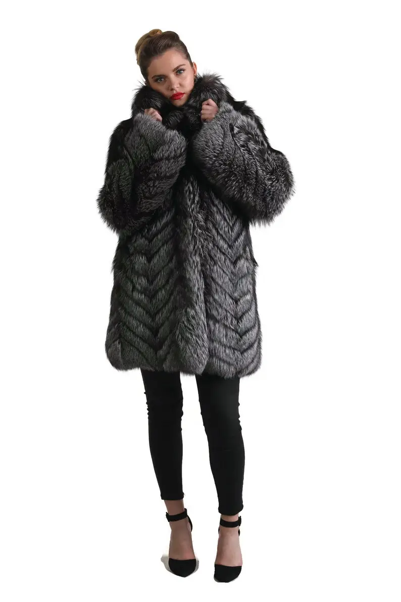 Silver Fox Fur Chevron Jacket