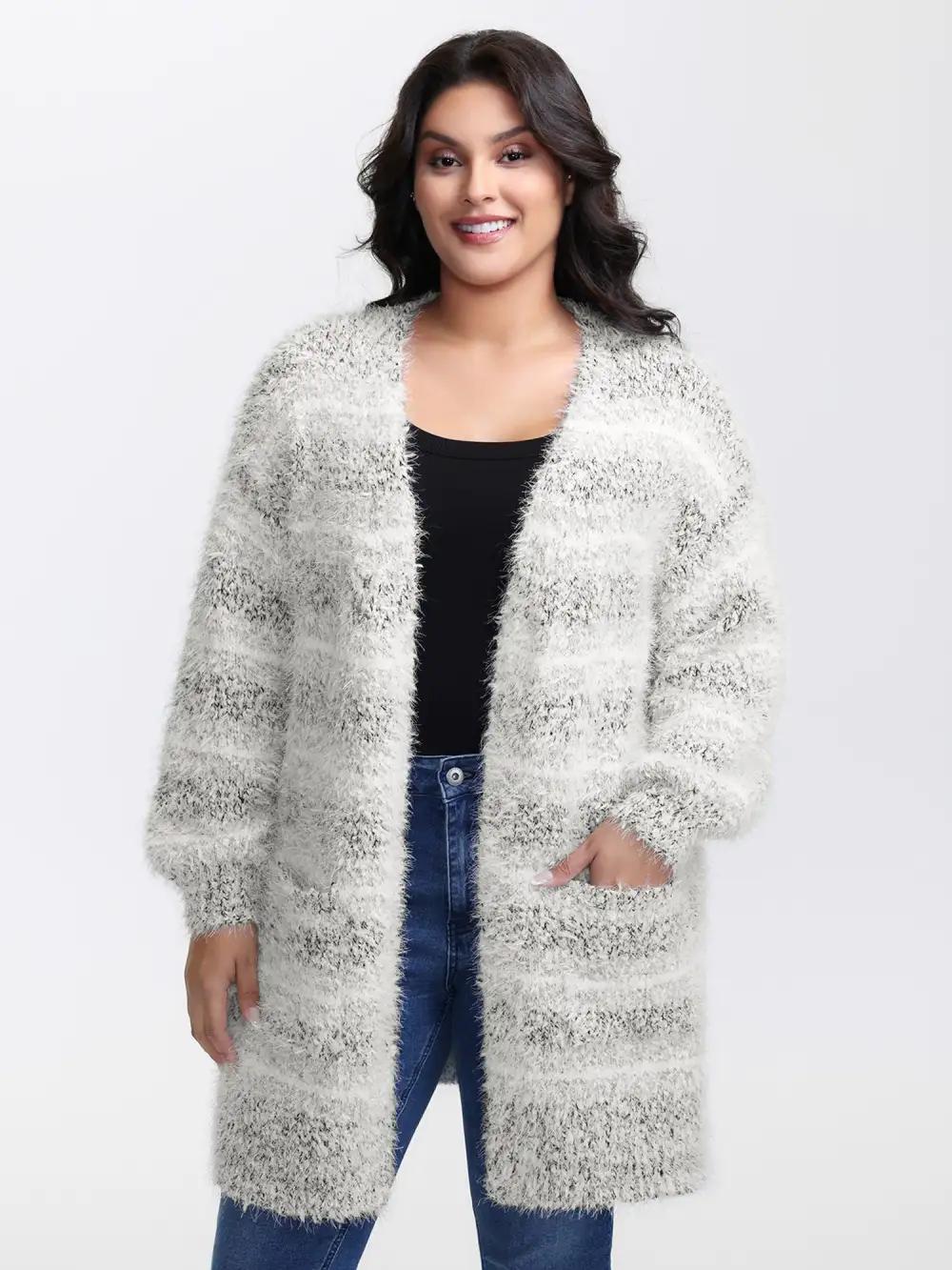 Plush Textured Striped Knit Cardigan