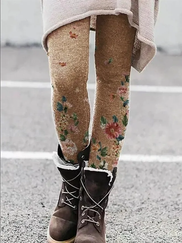 Women's Fleece Lined Leggings Warm Full Length Winter Leggings Print High Elasticity Mid Waist Fashion Designer Halloween Daily 1 2 S M Winter