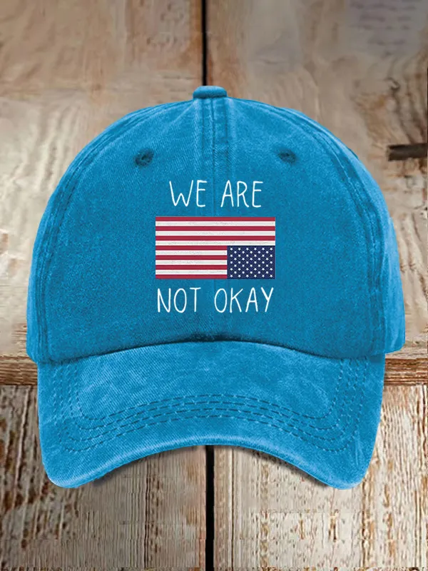 Retro We Are Not Ok Print Baseball Cap