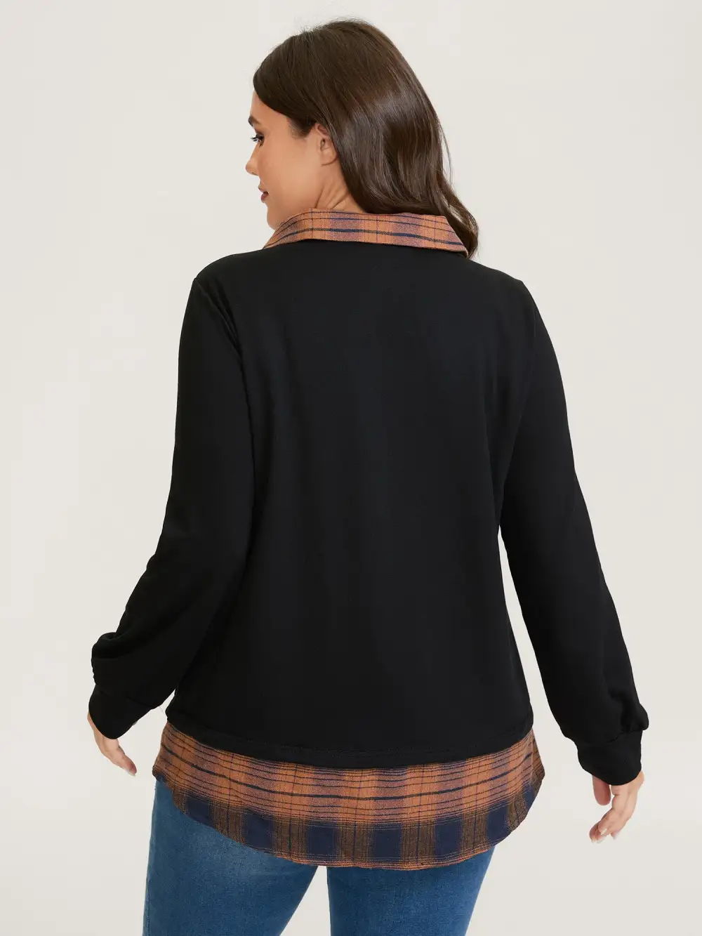 2-in-1 Stretchy Checkered Print Sweatshirt