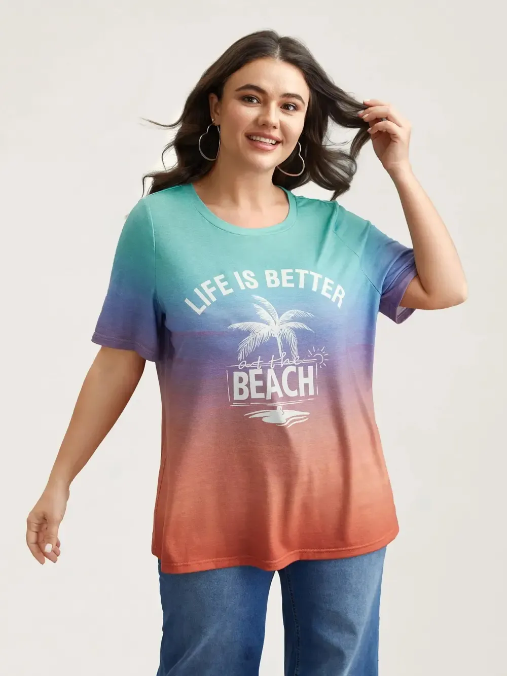 Gradient Beach Print Fitted T-Shirt