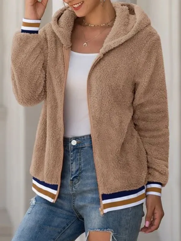 Striped Zip Pocket Hooded Cotton Jacket