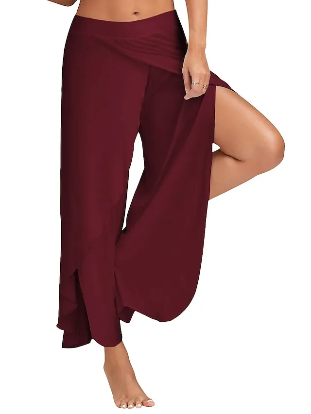 Women's Culottes Wide Leg Chinos Ruffle Layered Stretchy Mid Waist Basic Casual / Sporty Casual Daily Black White S M Summer Spring & Fall