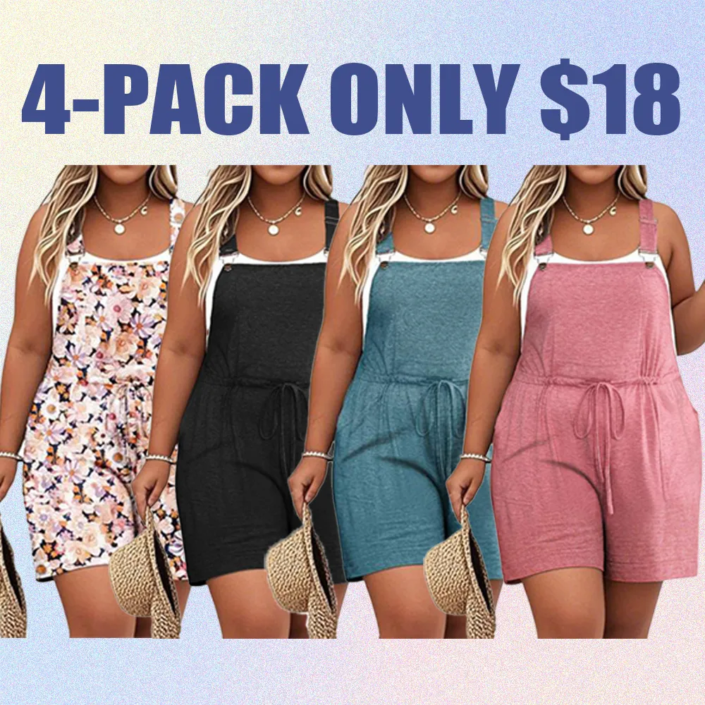 Plus Size Wide-Leg Jumpsuit with Pockets – Adjustable & Casual Fit for Summer