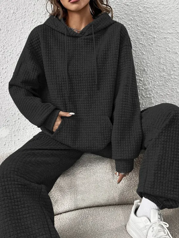 Kangaroo Pocket Drop Shoulder Drawstring Hoodie & Sweatpants
