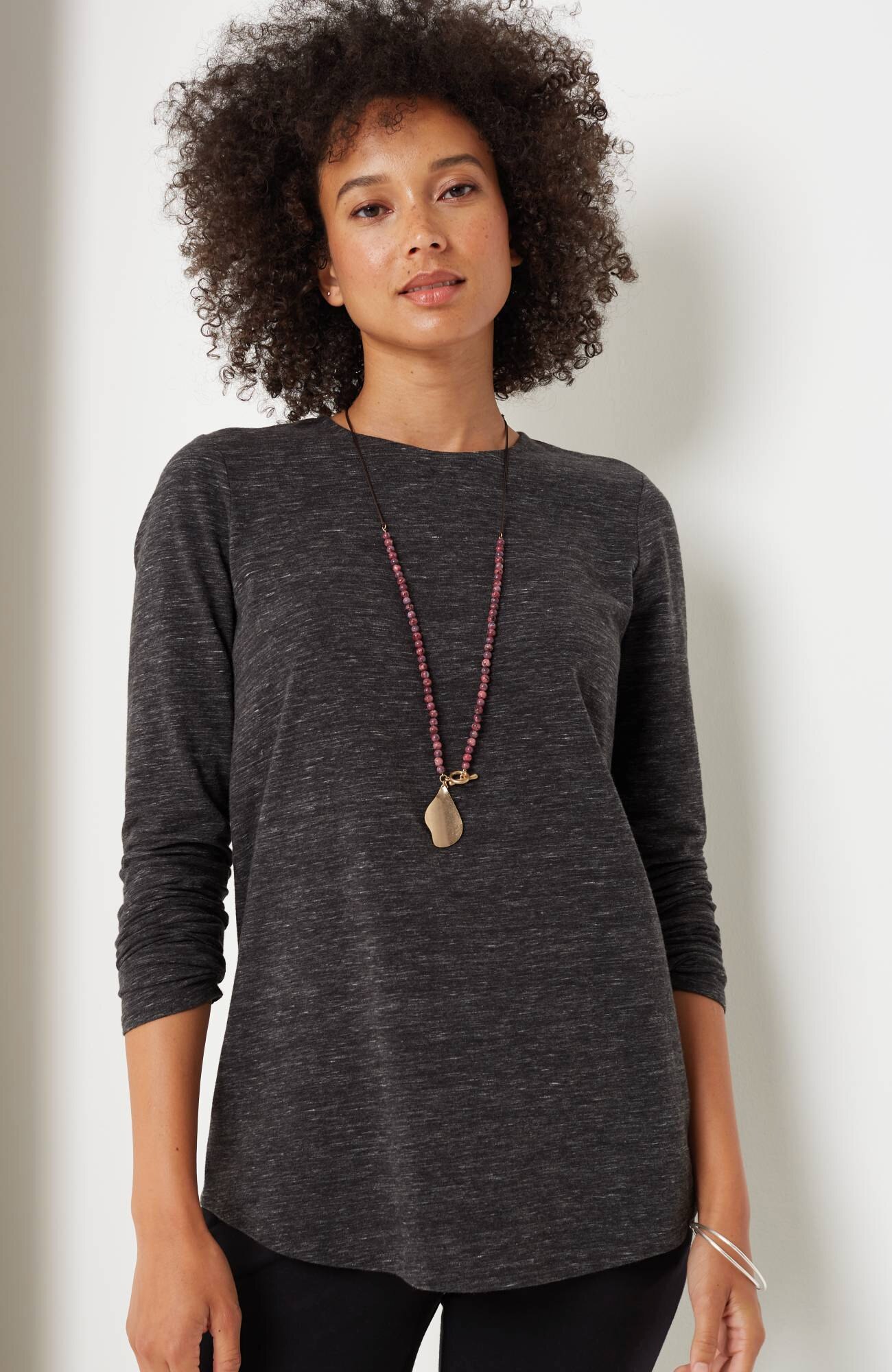 pure jill long-sleeve shirttail tee