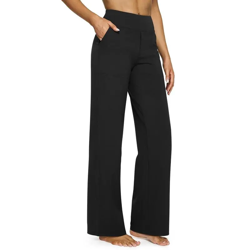 Women’s High-Waist Wide Leg Casual Pants-Loose Fit Yoga Trousers with Pockets for Work, Lounge