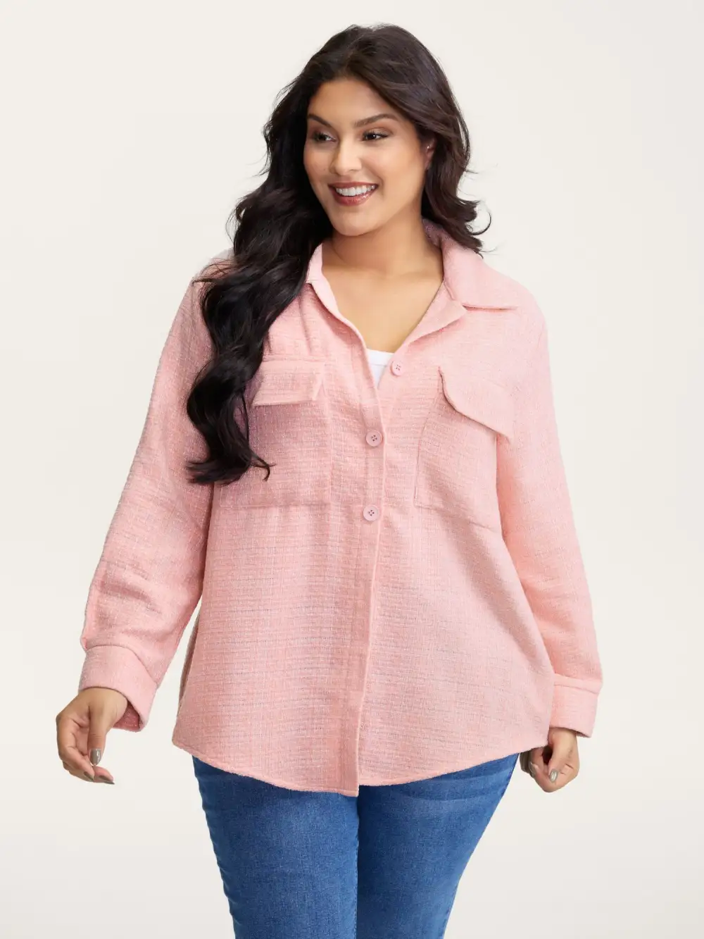 Chest Flaps Textured Button-Down Jacket