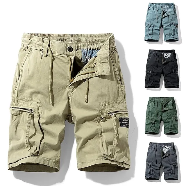 Men's Cargo Shorts Hiking Shorts Elastic Waist Multi Pocket Multiple Pockets Plain Comfort Breathable Knee Length Casual Daily Fashion Streetwear ArmyGreen Black