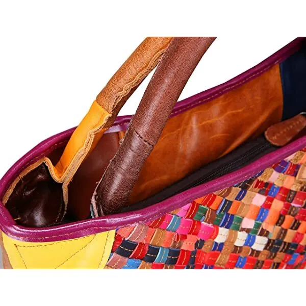 Heshe Womens Multi color Leather Shoulder Bag Hobo Tote Handbag Cross Body Purse Colorful
