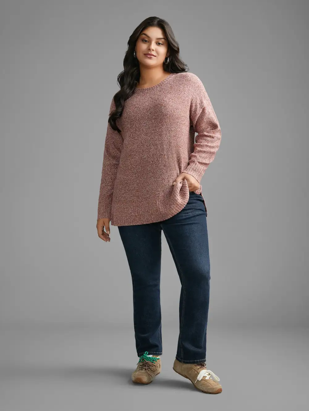 Texture Bowknot Cut Out Slit Hem Pullover