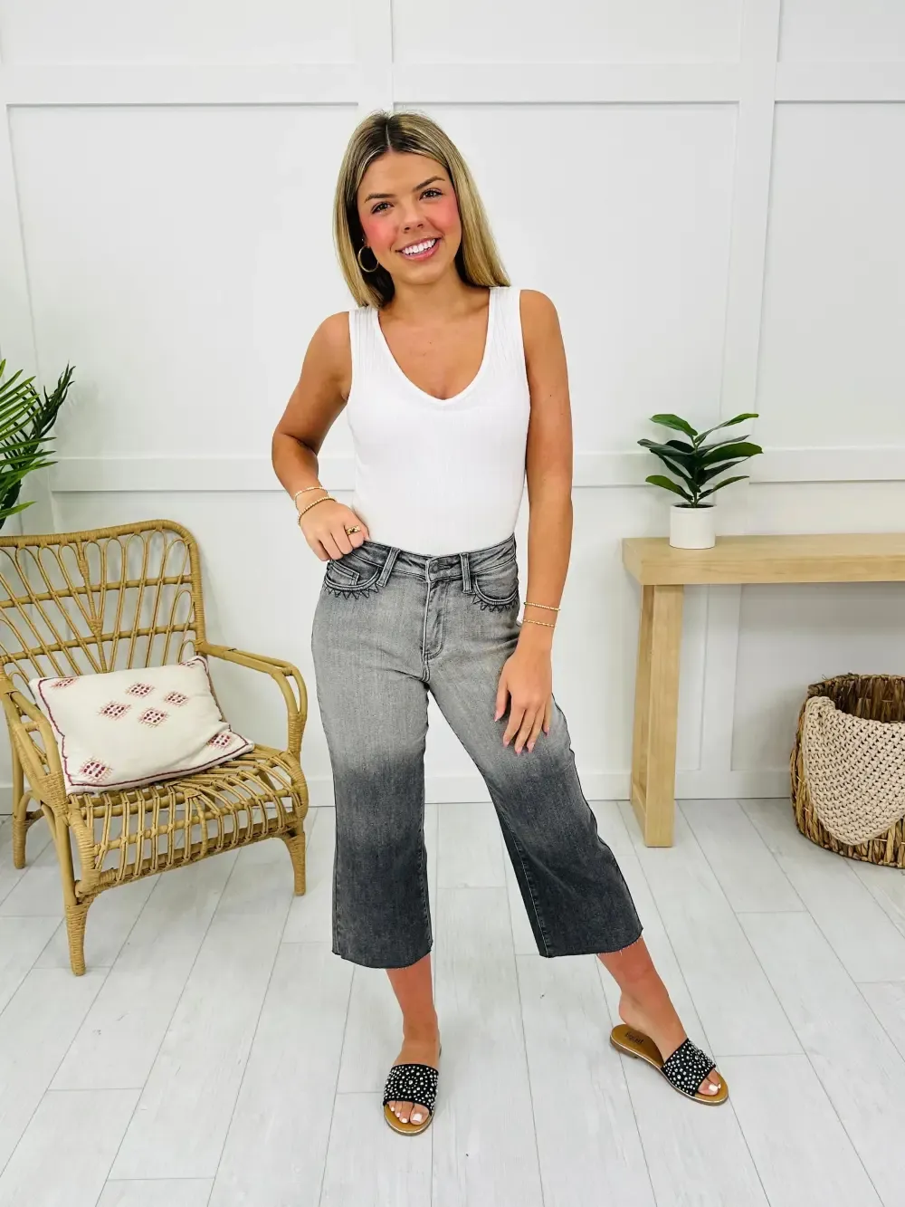 Judy Blue Pocketful of Charm Cropped Wide Leg Jeans