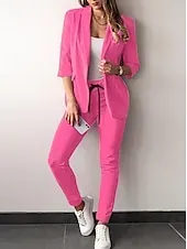 Women's Fashion Formal Blazer Suits Half Sleeve Solid Color Drawstring Work Business Dark Grey Black Dusty Rose Spring &  Fall Regular Fit