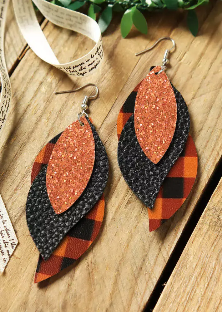 Glitter Plaid Multi-Layered Leather Earrings