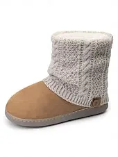 Women's Brown Faux Suede Winter Ankle Boots – Knit Cuff Button Detail, Plush Lining, Cozy Indoor & Outdoor Casual Footwear