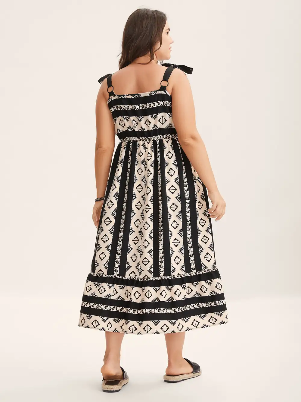 Boho Stripes Bow Pockets Midi Dress