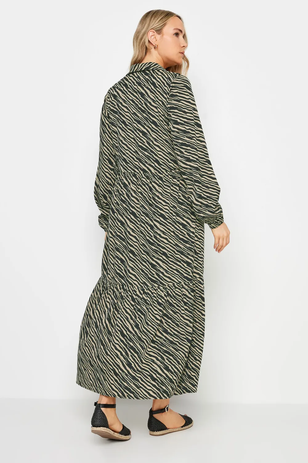 LTS Tall Black Zebra Print Tiered Maxi Dress
