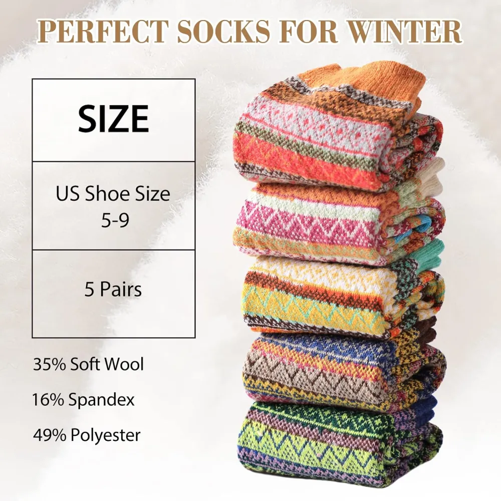 Clothirily Wool Socks- Thick Soft Wool Socks for Women, Vintage Warm Womens Wool Socks, Winter Warm Boot Socks for Women Men