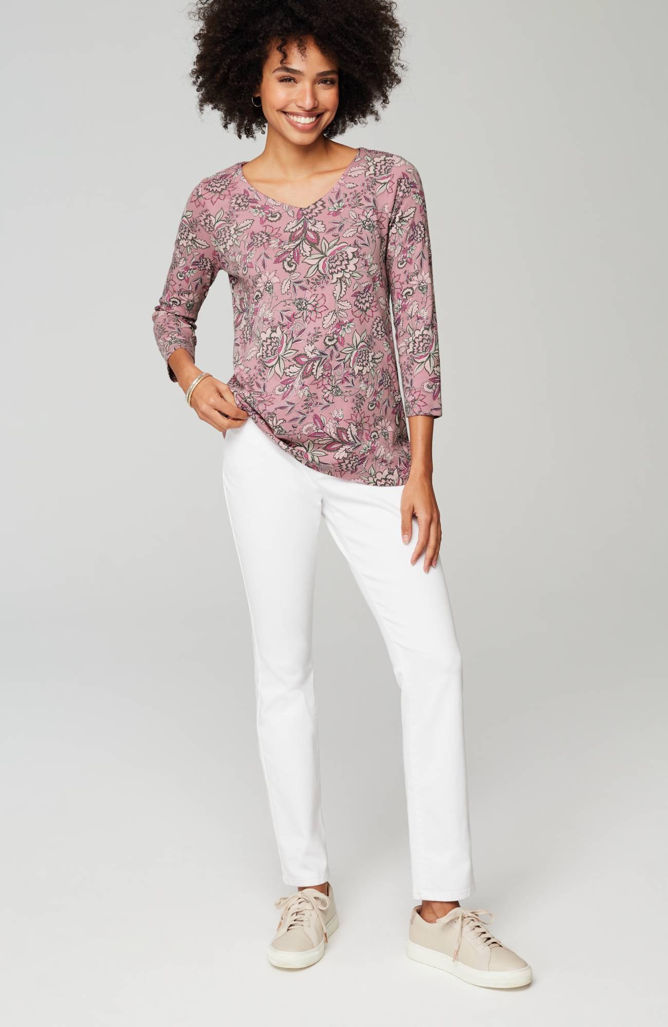 pima 3/4-sleeve v-neck tee