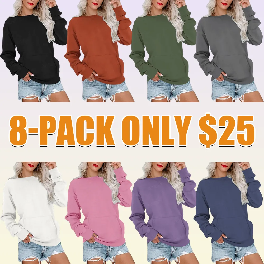 Women's Crewneck Hoodless Sweatshirt With Kangaroo Pocket Fleece Longsleeve Oversized Casual Style Shirt