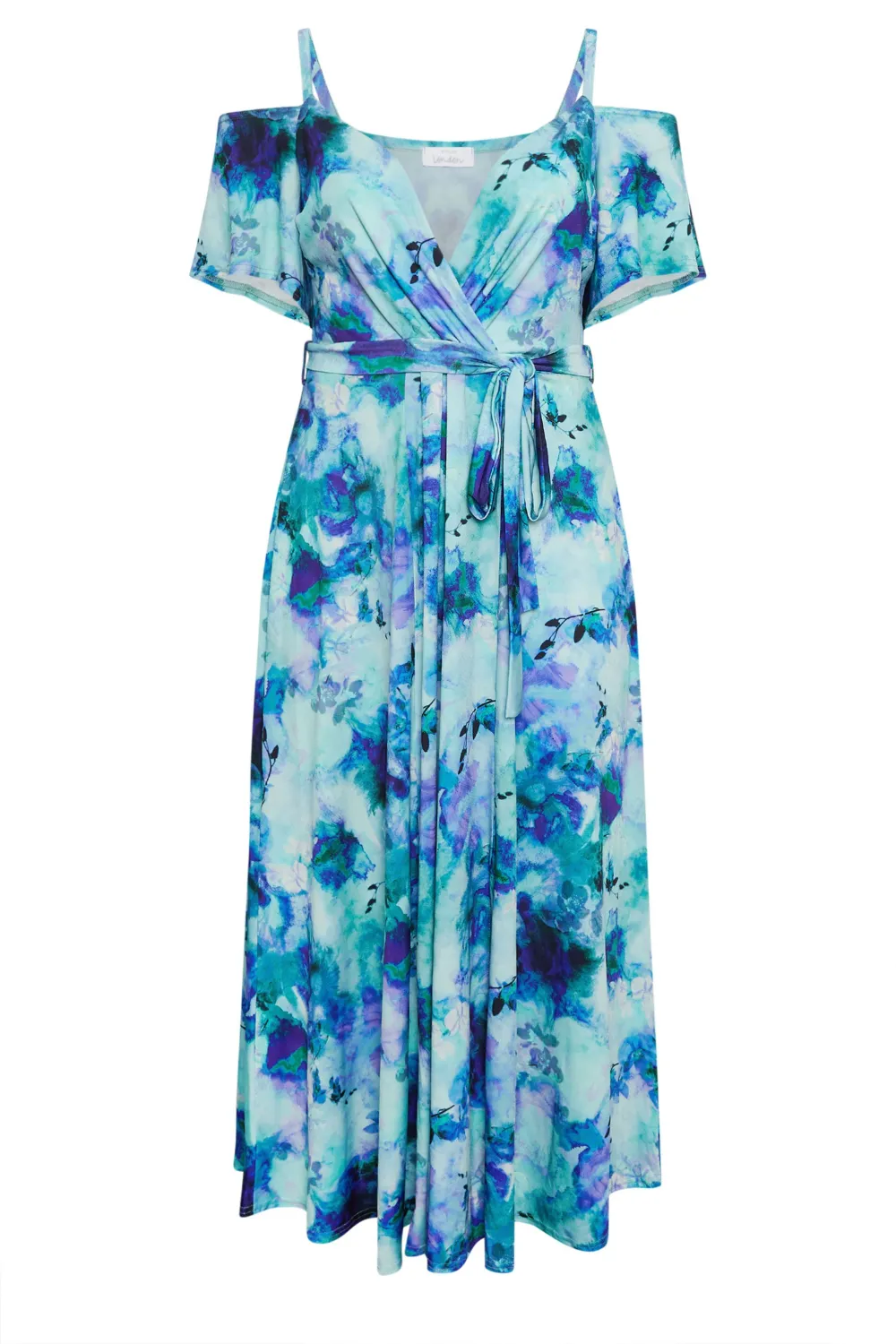 YOURS LONDON Curve Red & Blue Floral Bardot Maxi Dress