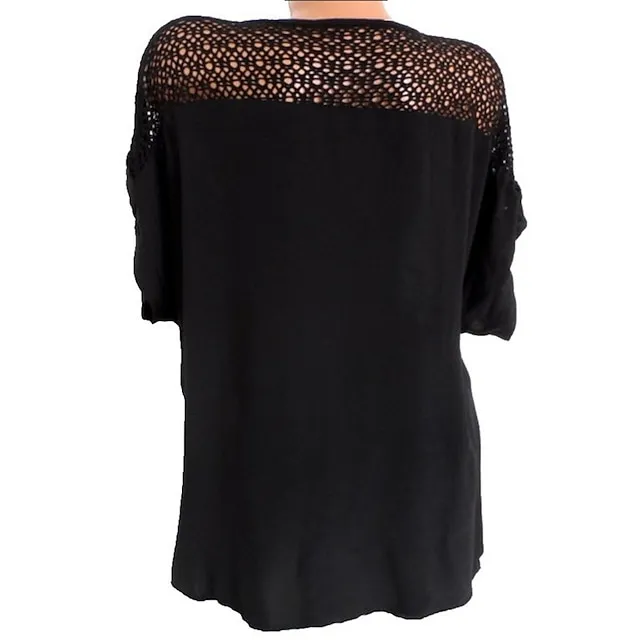 Women's Shirt Lace Shirt Blouse Eyelet top Chiffon Plain Embroidered Daily Going out Weekend Streetwear Basic Casual Short Sleeve V Neck Black Summer Spring