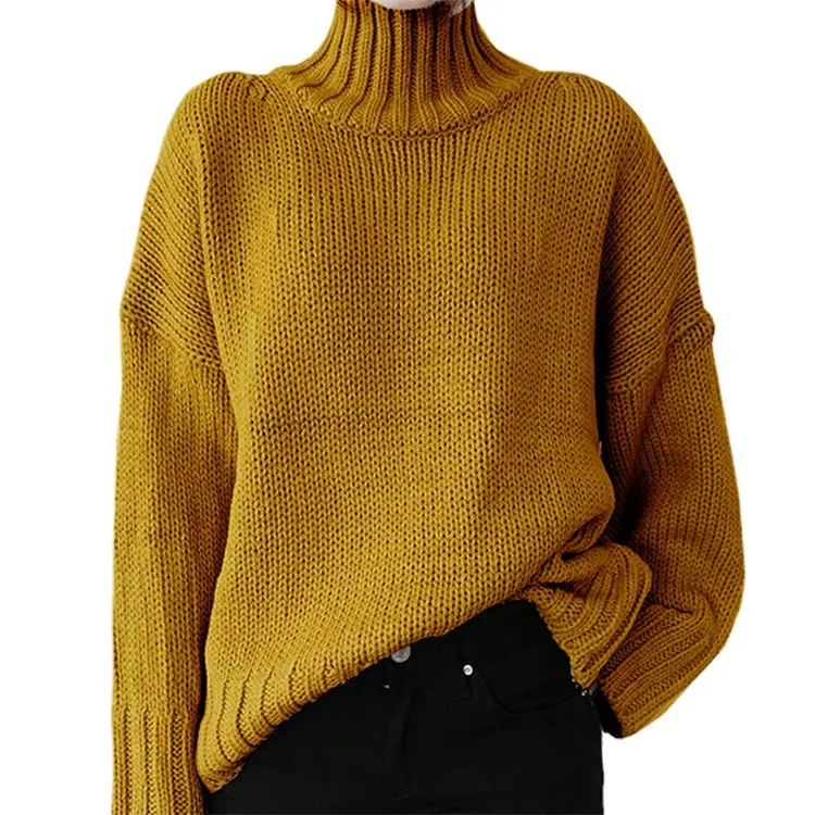 Turtleneck Long-Sleeved Solid Color Knitted Pullover Sweater
