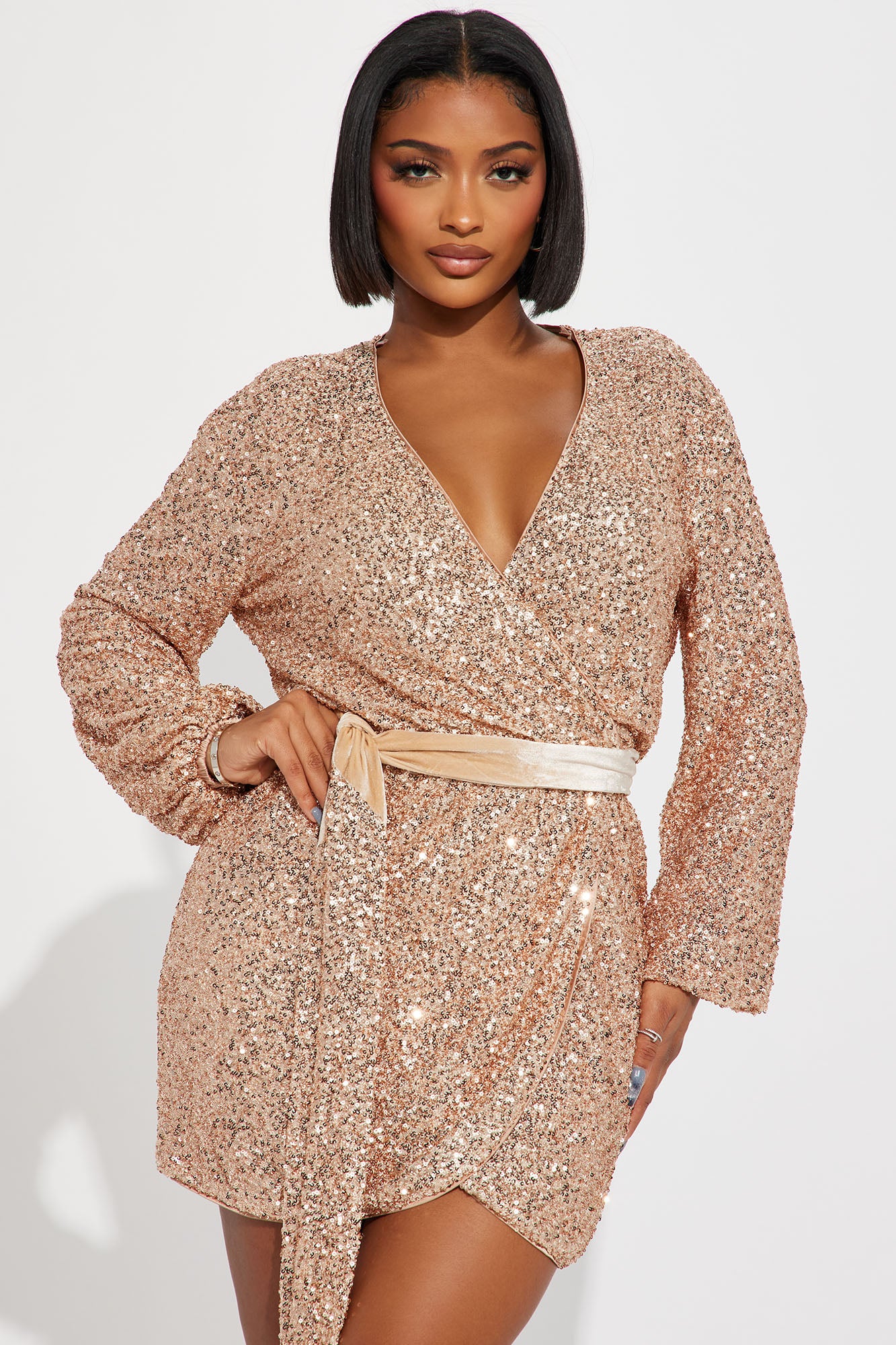 Wrap It Up Sequin Mini Dress - Gold