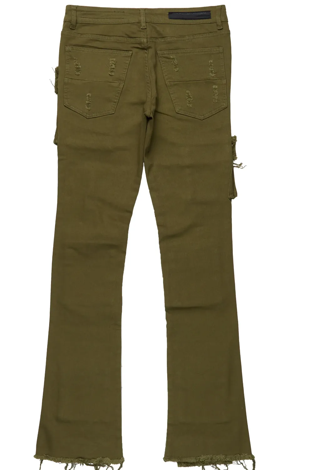 Zander Green Stacked Flare Cargo Jean