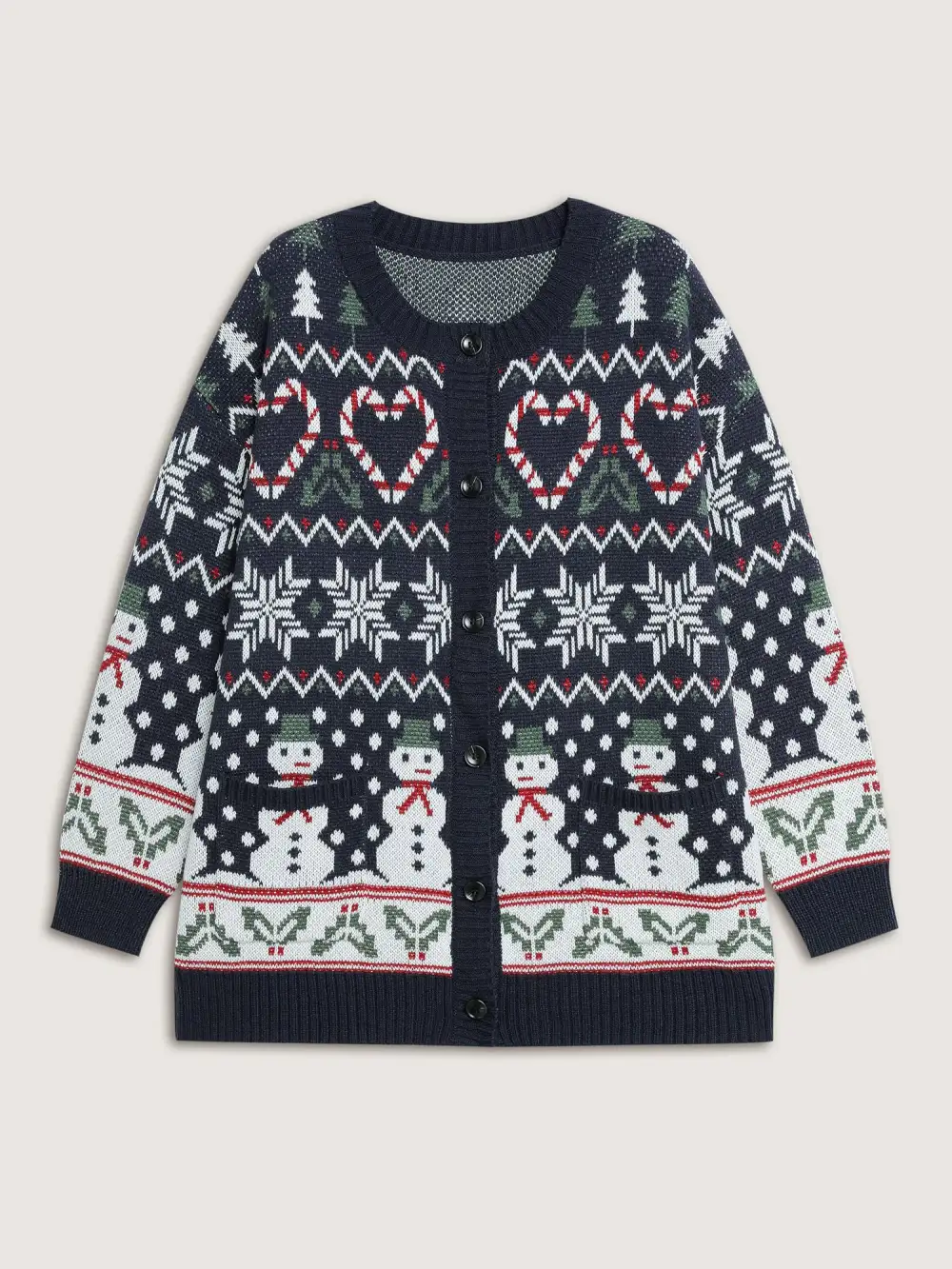 Snowman Holiday Jacquard Pockets Knit Cardigan