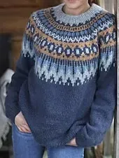 Women's Sweater Fair Isle Sweater Pullover Casual Soft Floral Ribbed Crew Neck Knitted Print Long Sleeve Regular Tops Knit Outdoor Daily Holiday Red Blue Fall Winter