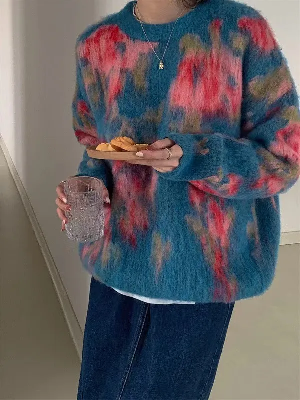 Oil painting tie-dye warm sweater