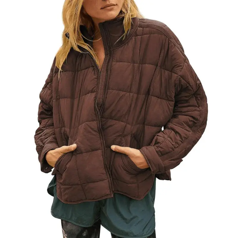 Women's Lightweight Quilted Puffer Jacket – Short Zipper Coat with Pockets