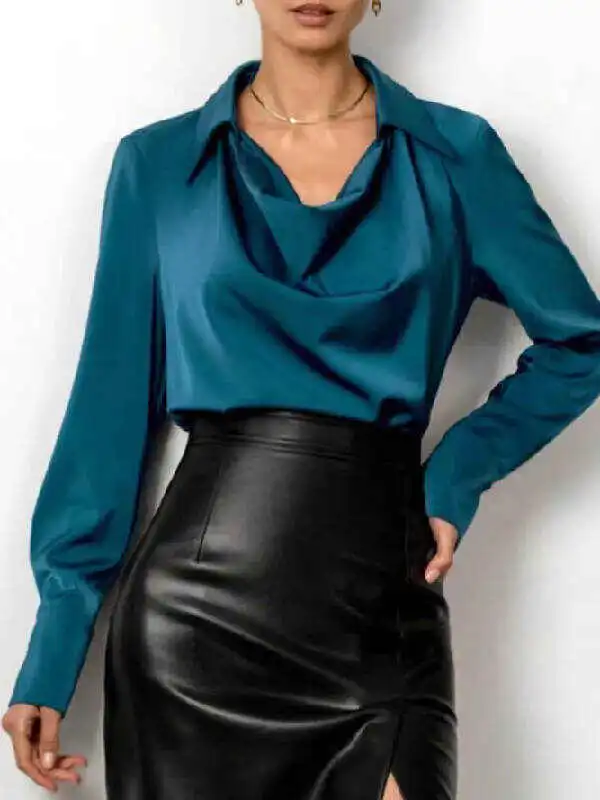 Urban Long Sleeves Solid Color Heaps Collar Blouses&Shirts Tops