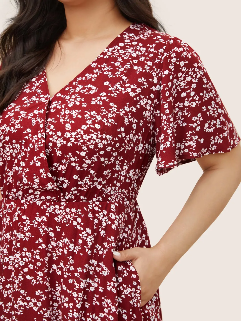 Bloom Dress - Flutter Sleeve Ditsy Floral Pocket Split Maxi Dress