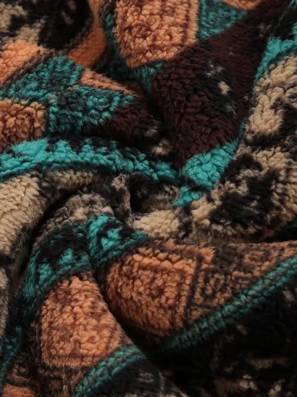 Men's retro ethnic style plush stand collar sweatshirt jacket