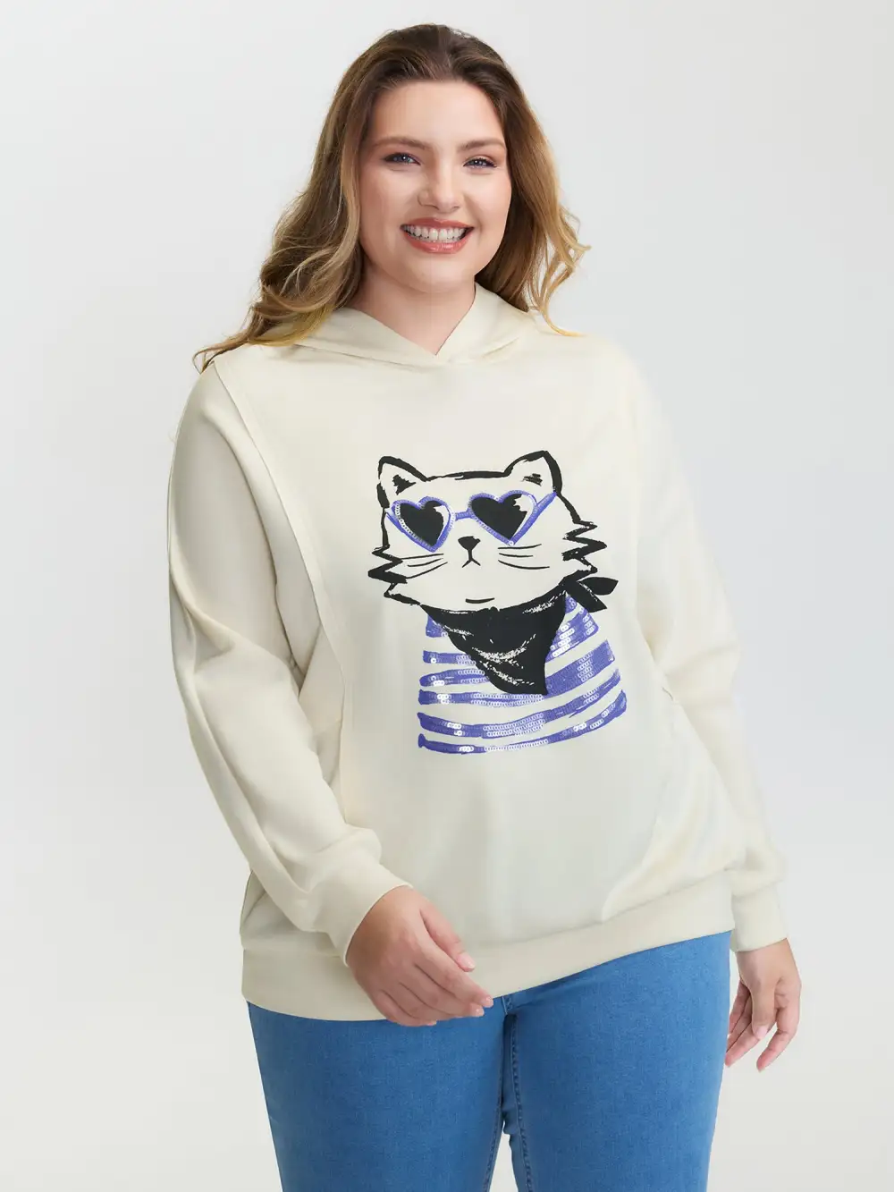 Supersoft Cat Embroidered Sequin Hoodie