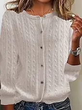Women's Sweater Cardigan Fashion Streetwear Daily Solid Color Ribbed Open Front Knitted Long Sleeve Regular Tops Knit Holiday Going out Weekend Black Wine Fall Winter