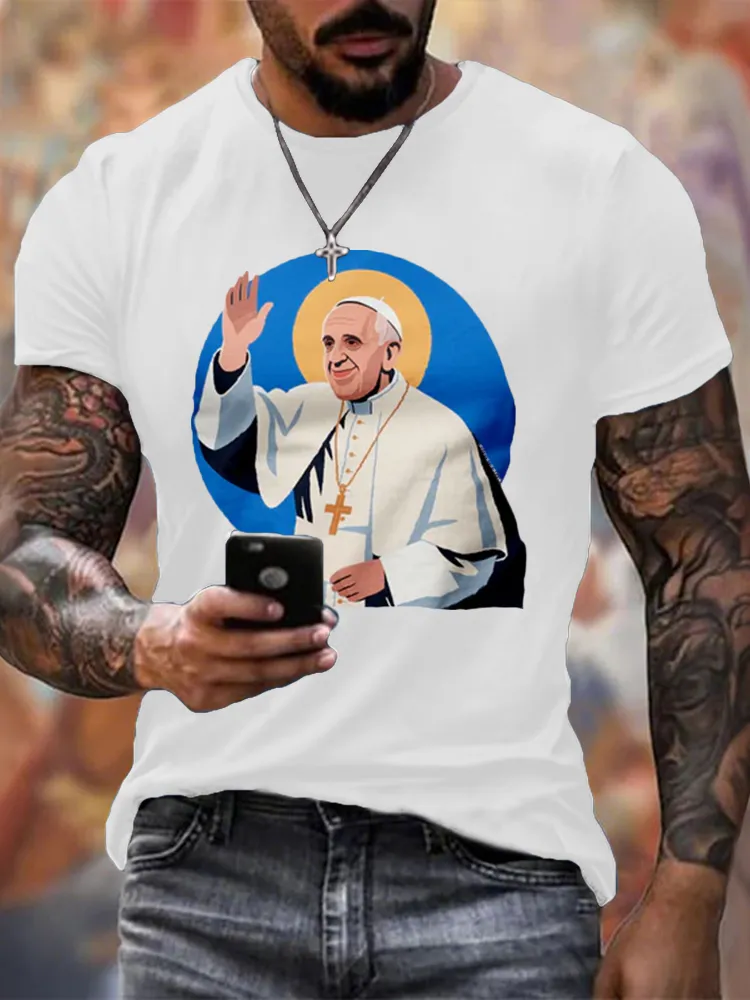 Men's I Love PF Print Short Sleeve Round Neck Cotton T-Shirt