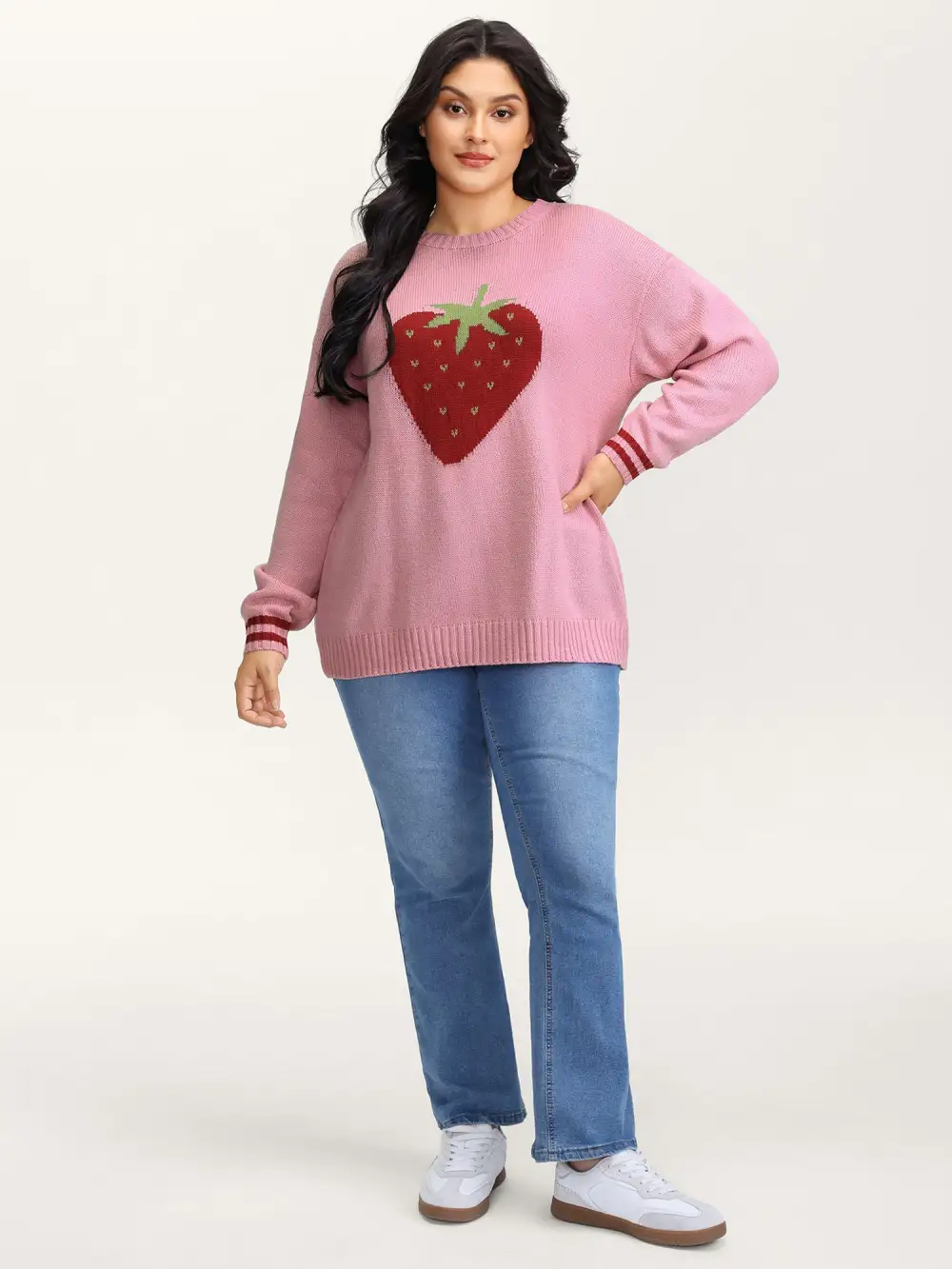 Strawberry Motif Contrast Pullover