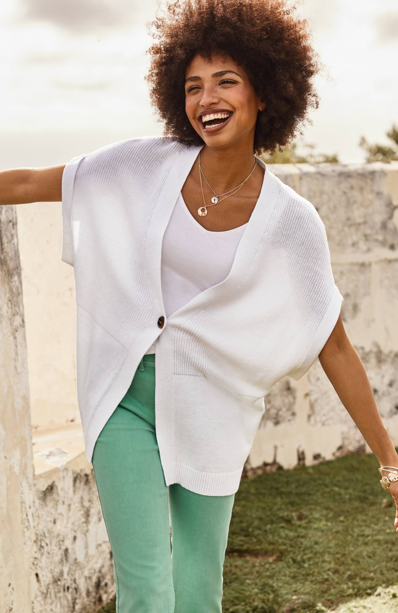 Ribbed-Detail Short-Sleeve Cardi