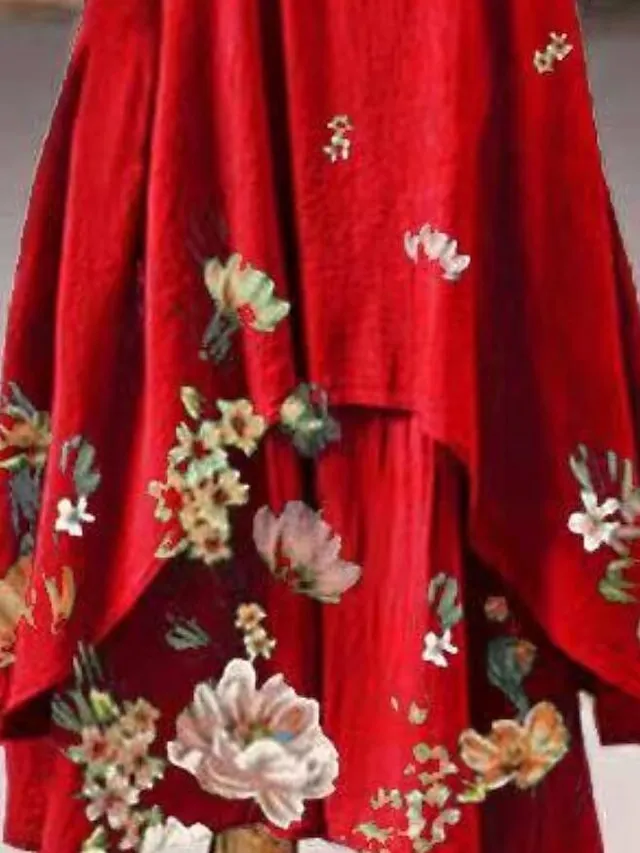 Women's Swing Dress Maxi long Dress Red Long Sleeve Print Pocket Print Spring Summer Round Neck Casual Vintage 2022 S M L XL XXL XXXL 4XL 5XL / Loose
